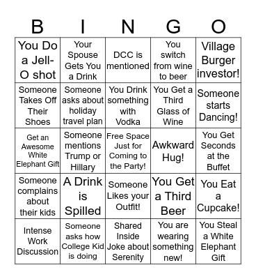 Bunco Xmas Party Bingo Card