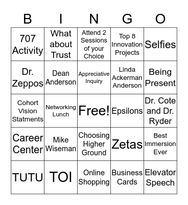 January Immersion 2018 Bingo Card