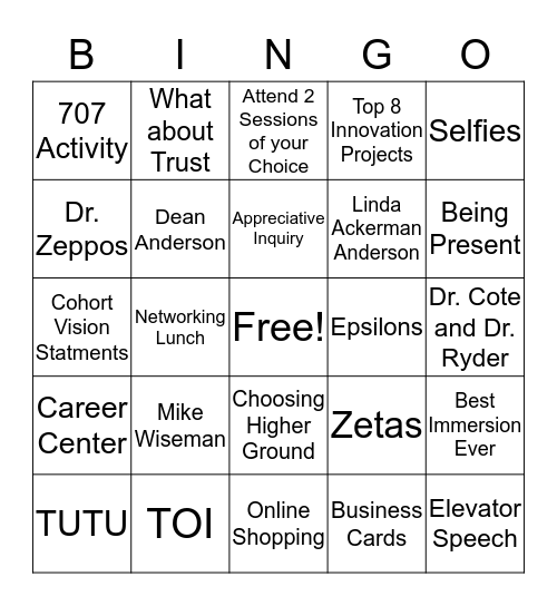 January Immersion 2018 Bingo Card