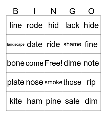 Phonics for Reading Level 2 (16-19) Bingo Card