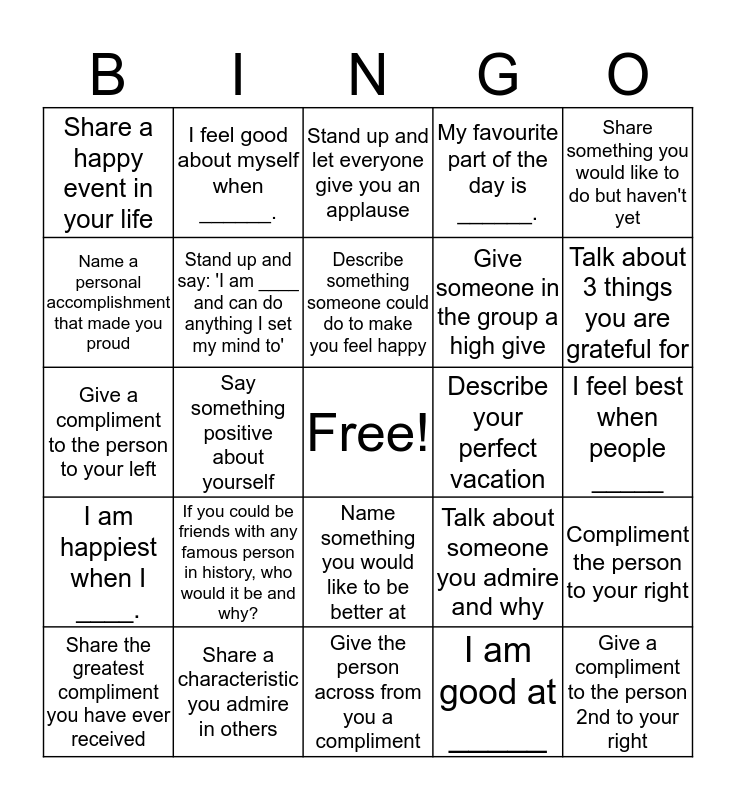 Mindfulness Bingo Card