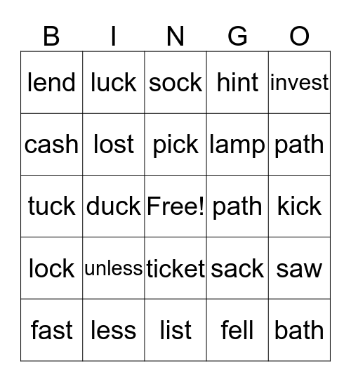 Phonics for Reading Level 1 Bingo Card