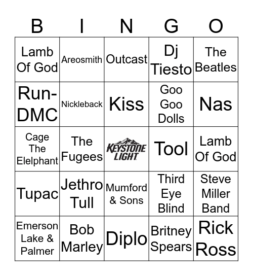 Jimmy Geez Music Bingo Card