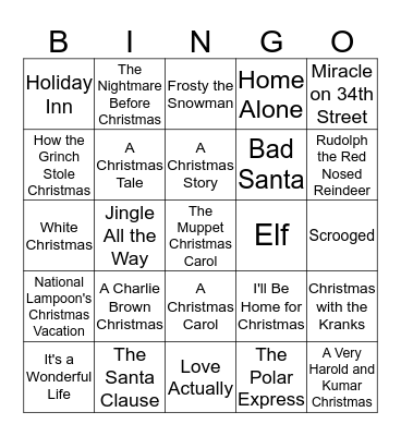 Christmas Movies Bingo Card