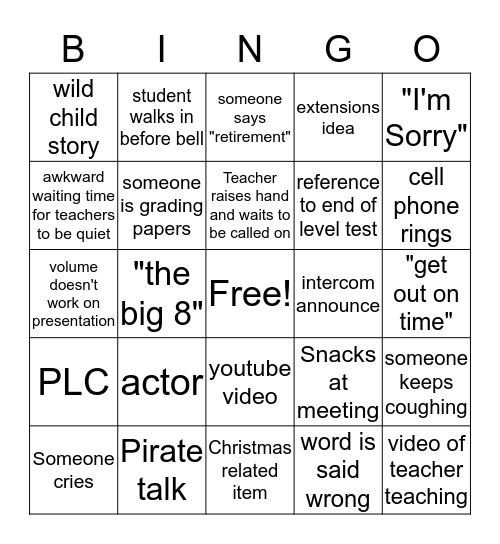 Gravity Bingo Card