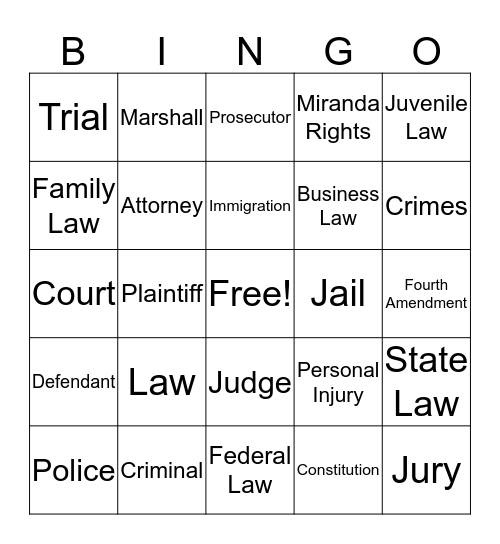 Law Bingo Card