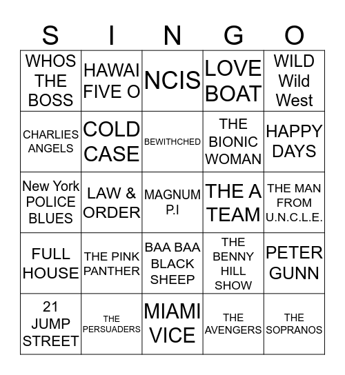 TV THEMES Bingo Card