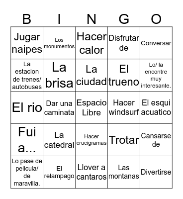 Vocabulario Uno Bingo Card
