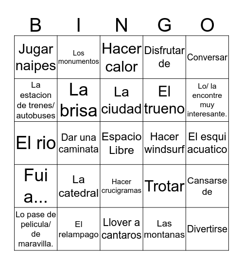 Vocabulario Uno Bingo Card