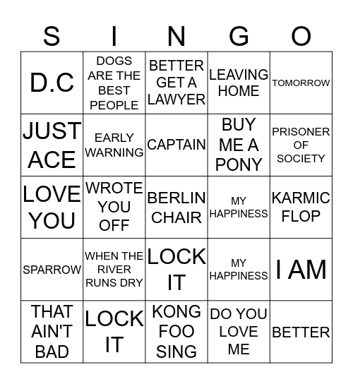 AUSSIE ROCK 90s Bingo Card