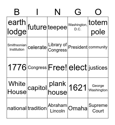 HEB Social Studies Bingo Card