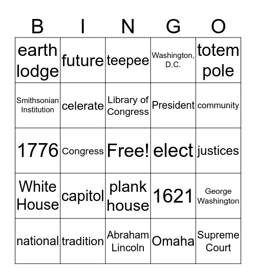 HEB Social Studies Bingo Card