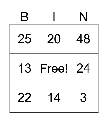 WF Bingo Fun Bingo Card