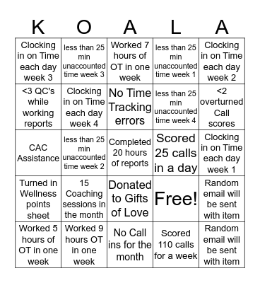 December Call Scoring Bingo Card