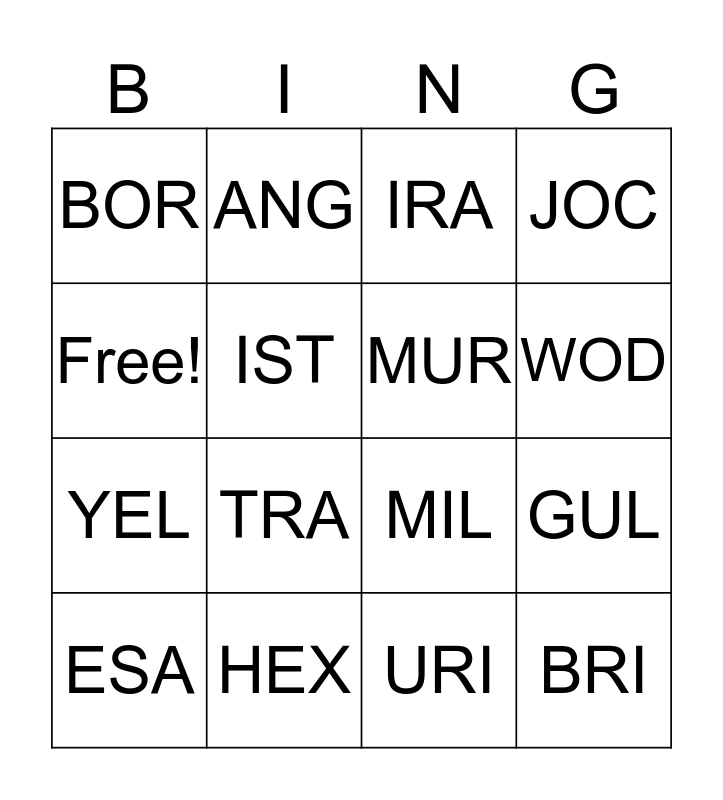 DICTIONARY BINGO Card