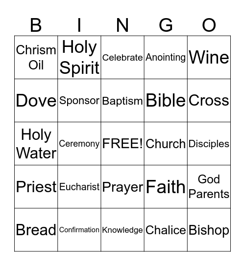 Initiation Sacrament Bingo Card