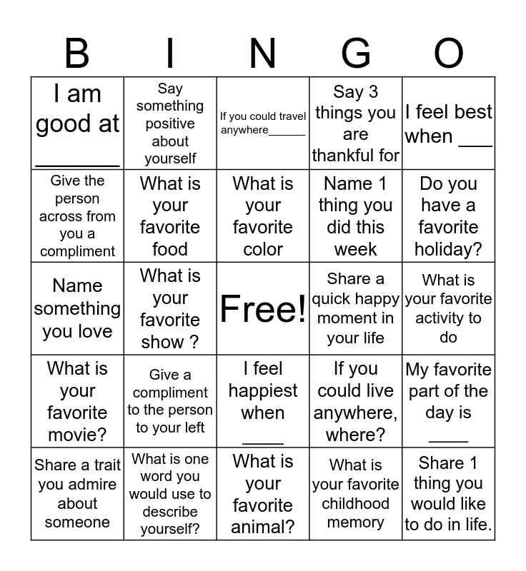 Socializing Bingo Card