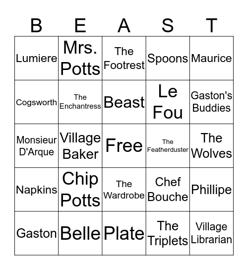 Beauty and the Beast Bingo Card