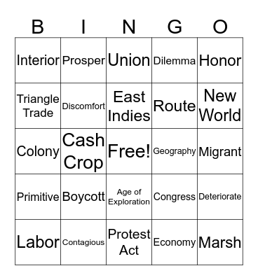 Vocabulary BINGO Card