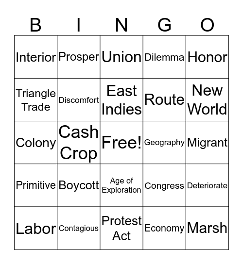 Vocabulary BINGO Card