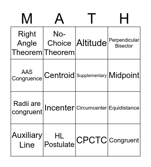 More Triangle Congruence Bingo Card