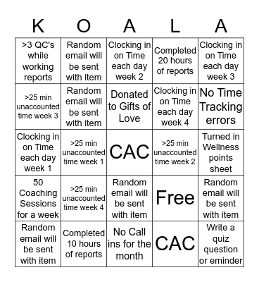 December Coaches Team Bingo Card