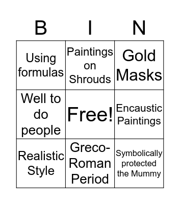 Mummy Masks Bingo Card