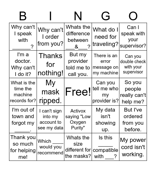 ResMed Bingo! Bingo Card
