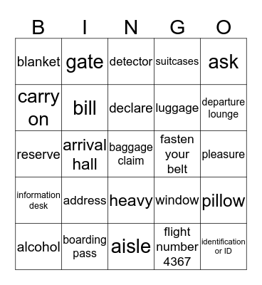 Traveling Vocabulary Bingo Card