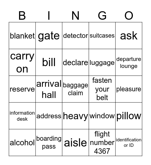 Traveling Vocabulary Bingo Card