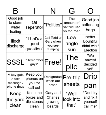 November Storm Water Meeting Bingo Card