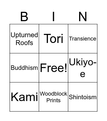 Japanese Art Bingo Card