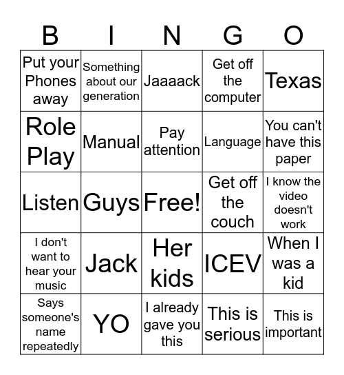 Deca Teacher quotes Bingo Card