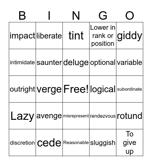 Unit 9 Bingo Card
