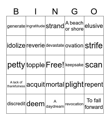 Unit 9 Bingo Card