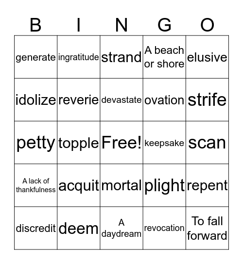 Unit 9 Bingo Card
