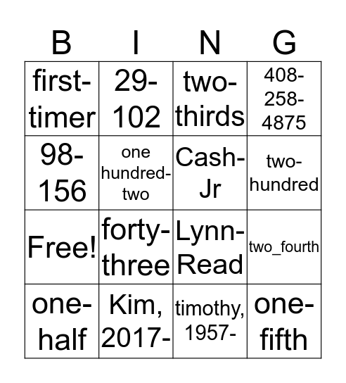 Untitled Bingo Card