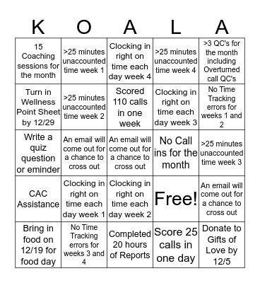 Call Scoring Team Bingo Card