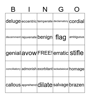 SAT Vocab Set 1 Bingo Card
