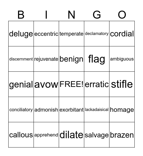 SAT Vocab Set 1 Bingo Card
