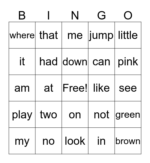 Sight Words! Bingo Card