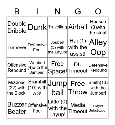 DU Basketball Bingo 2 Bingo Card