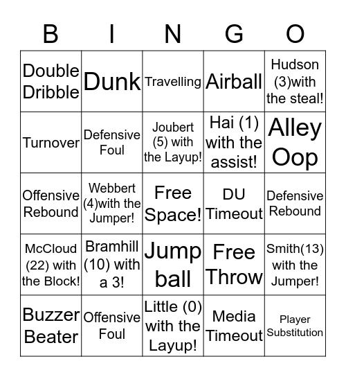 DU Basketball Bingo 2 Bingo Card