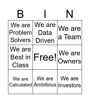 ABUV Core Value Bingo Card