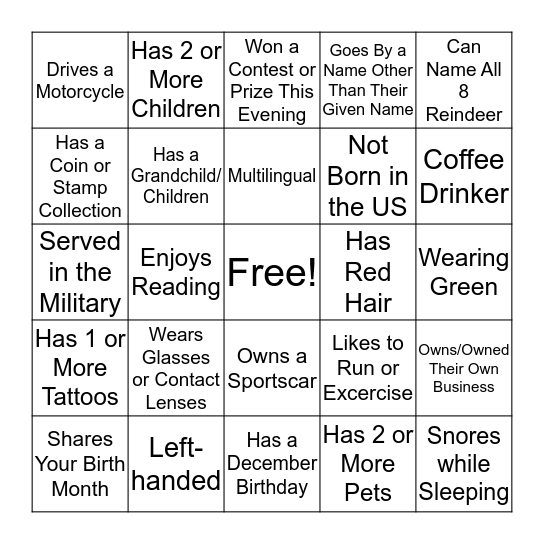 Minglo Bingo Card