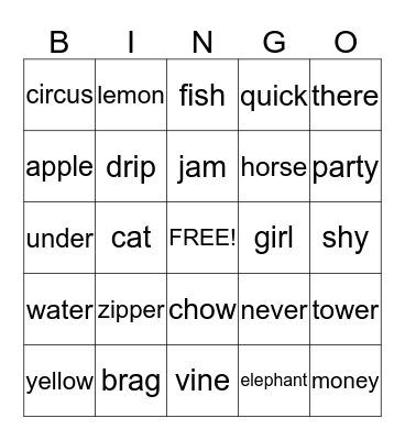 Beginning Sounds Bingo Card