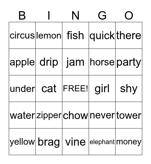 Beginning Sounds Bingo Card