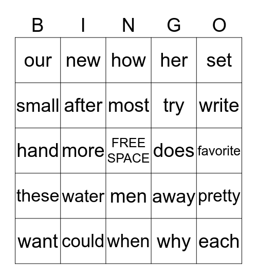 Lily's Words Bingo Card