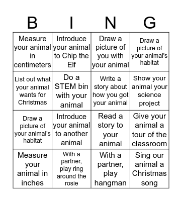 Bring a Stuffed Animal to School Day Bingo Card