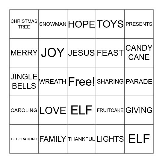MERRY CHRISTMAS Bingo Card